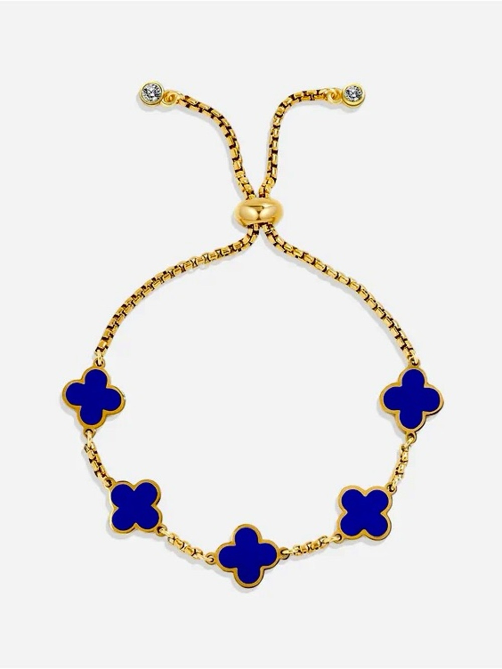 New Gold Chain Bracelet with Navy Blue Clover Accents